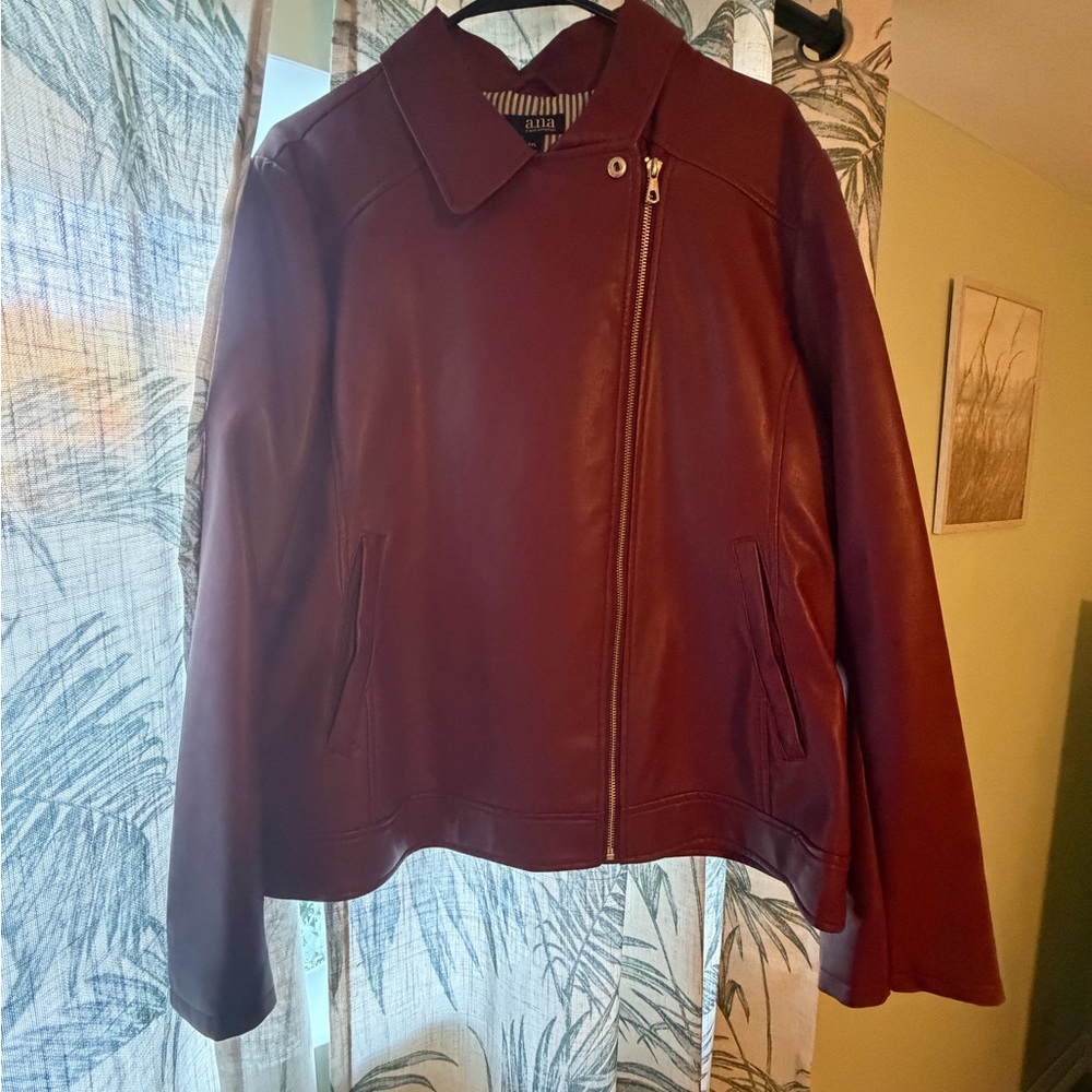 a.n.a Deep Red Leather Jacket